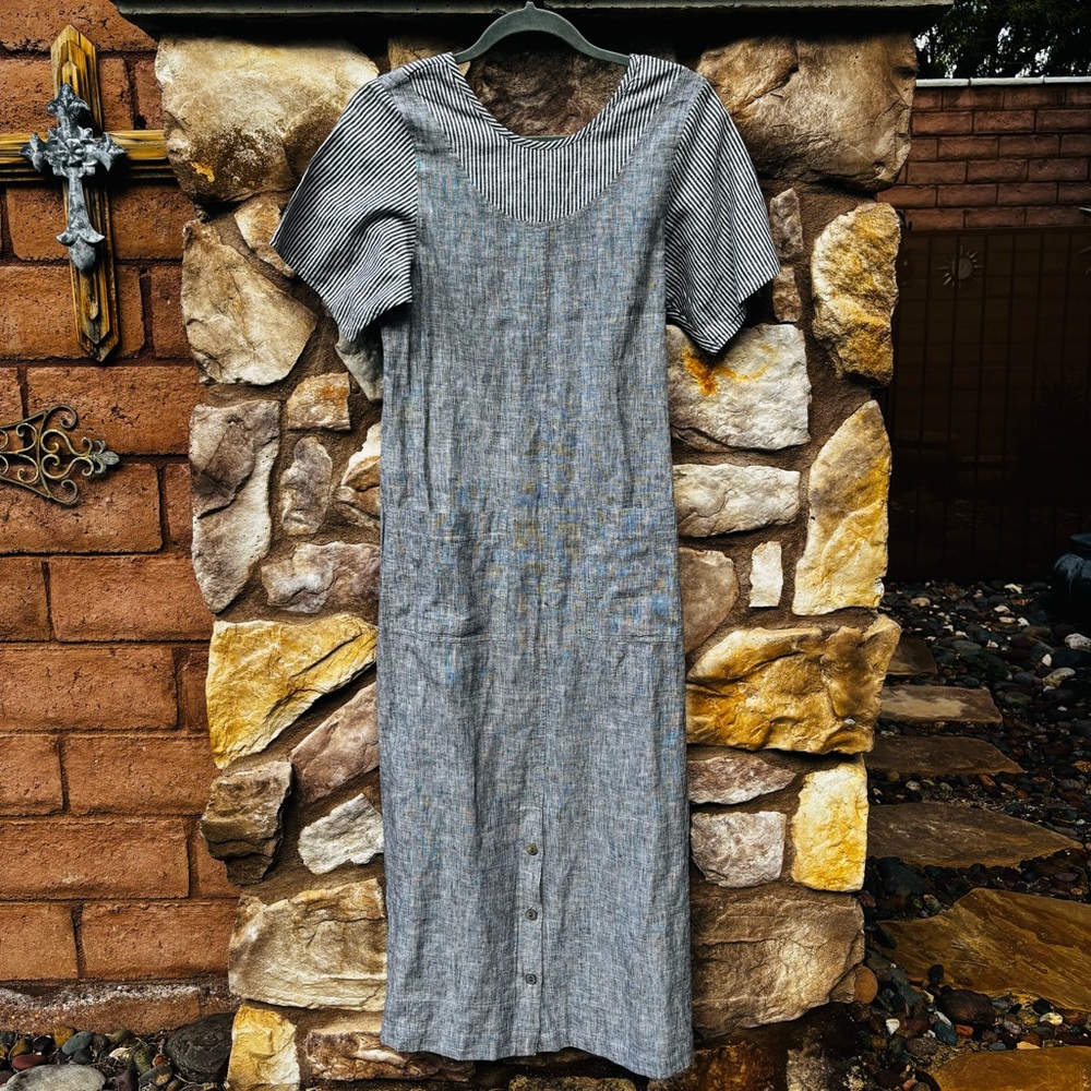 Sweet Jessie Maxi Dress Pockets Size Small Linen Short Sleeve Scoop Neck Boho